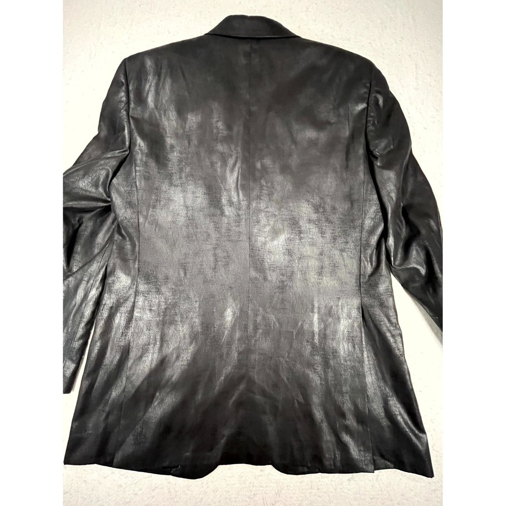 Andrew Fezza Y2k Sport‎ Coat Mens 2 Black Leather Notch Lapel Business Blazer - Picture 2 of 9